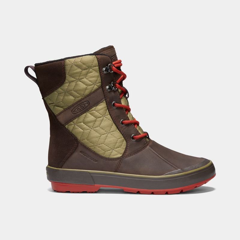 Keen Elsa II Waterproof Quilted Womens Winter Boots Chocolate/Green Online NZ (8019-QMEYI)